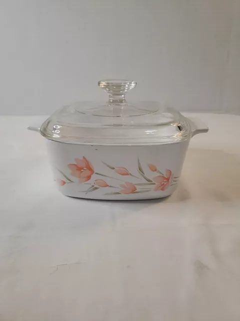 Corning Ware Casserole "Peach Floral" A-1 1/2-B 1.5 Liter W/Lid