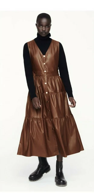 knee length dresses for ladies Brown Cord Austin Pinafore Mini Dress