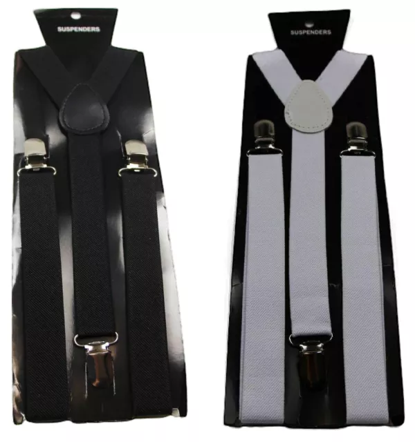 Mens Extra Long 138Cms Black White Elastic Men's Braces Adjustable Suspenders