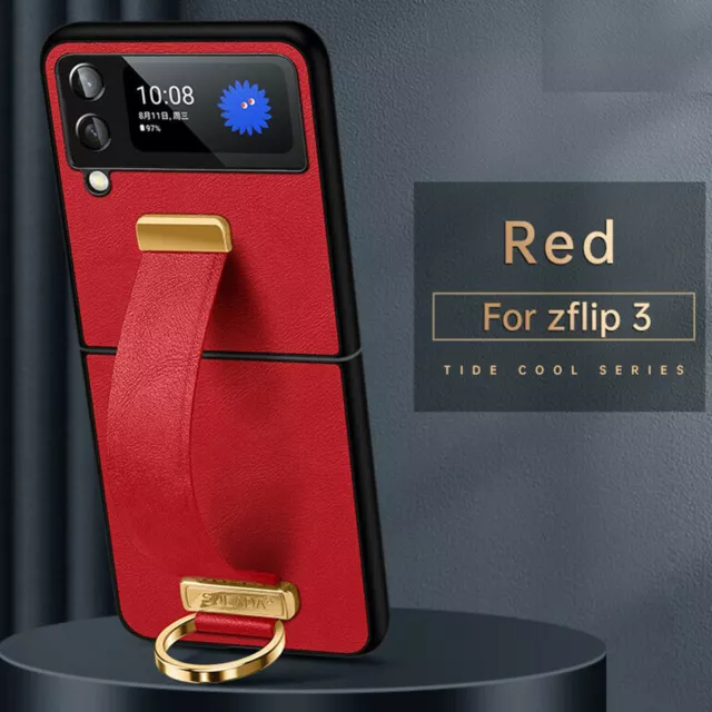Pour Samsung Galaxy Z Flip3 5G antichoc poignée sangle support étui arrière cuir