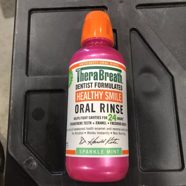 TheraBreath Healthy Smile Anticavity Oral Mouth Rinse - Sparkle Mint - 8/24. N6