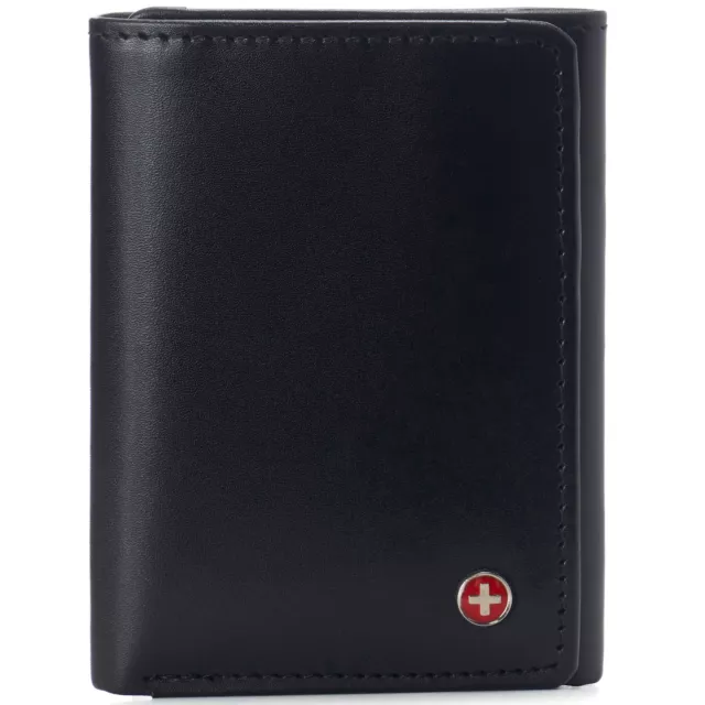 Alpine Swiss Mens Trifold Wallet RFID Blocking Genuine Leather Bifold ID Window