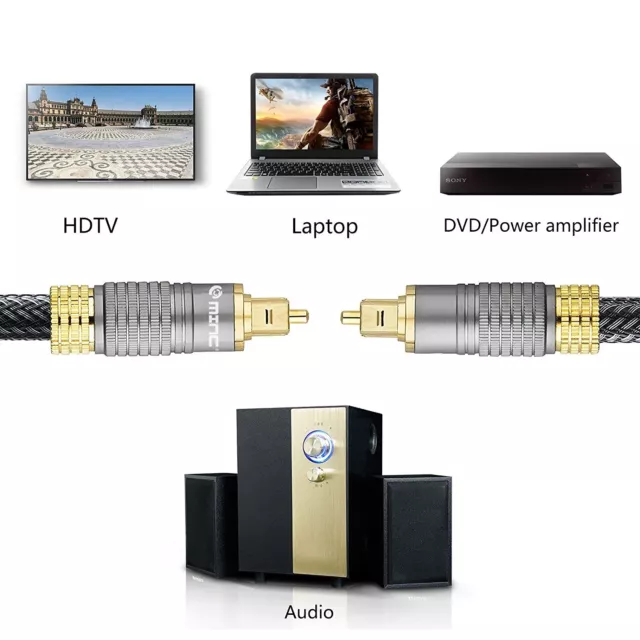 Ultra Premium Toslink Optical Fibre Cable Gold Plated 5.1 7.1 7.2 Digital Audio 2