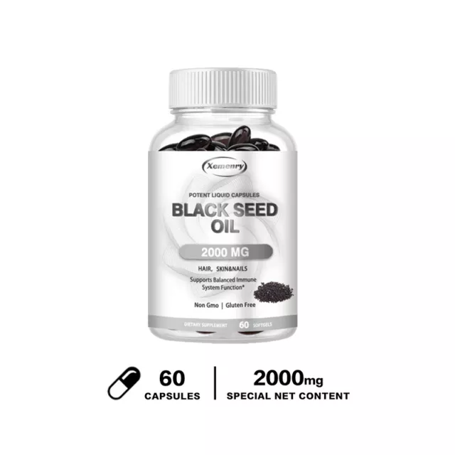 Black Seed Oil 2000mg Capsules - 100% Pure Cold Pressed Cumin Nigella Sativa