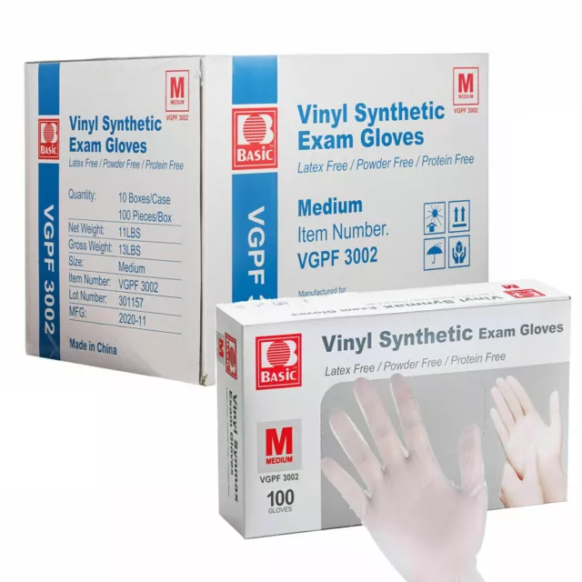 1000/Case SYNMAX BASIC Medical FOOD Vinyl Synthetic Exam Gloves Clear Latex Free