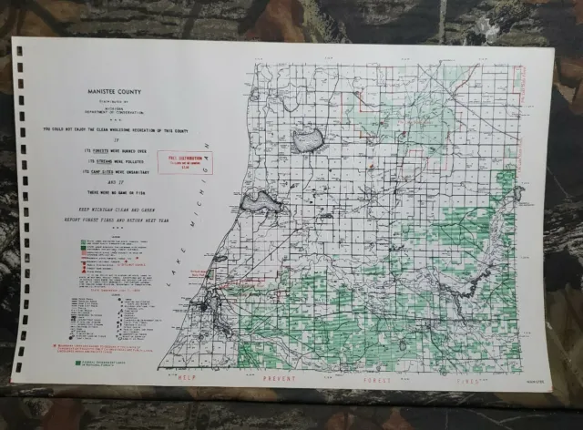 Vtg 1953 Manistee County Michigan Dept Conservation Plat Maps 11" X 17"