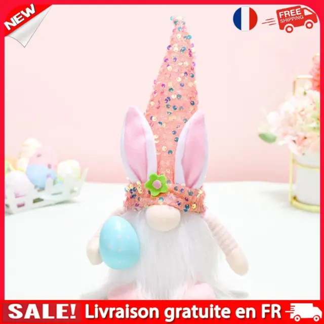 Easter Faceless Gnome Rabbit LED Light Sequin Cute Dwarf Bunny Home Decor (Pink)