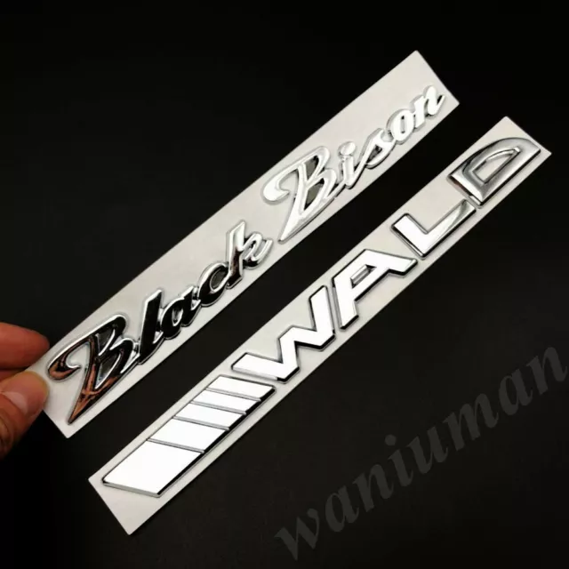 2pcs Metal 3D Chrome Black Bison Wald Style Car Rear Emblem Badge Decals Sticker