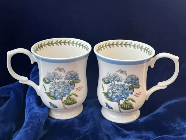 Pair of Portmeirion Botanic Garden Terrace HYDRANGEA Footed Coffee Mug Cups