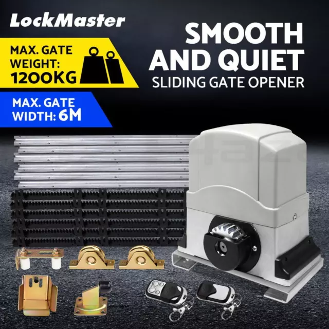 LockMaster Electric Sliding Gate Opener 1200KG Auto Remote Hardware Kit Rail 6M