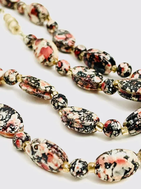 Vintage Victorian Lucite Floral Hand Painted Beads Necklace 28”
