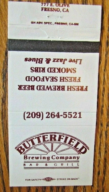 Butterfield Brewing Co. Brew Pub (Fresno, California) Matchbook Matchcover -F1