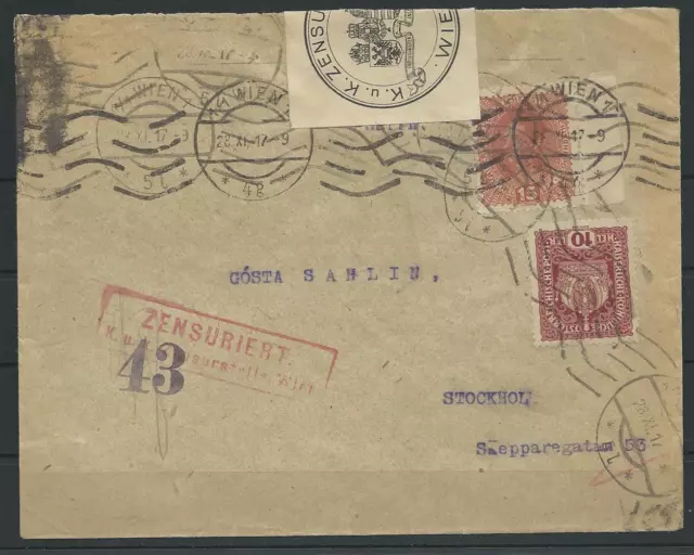 Österreich Zensur-Brief Wien - Stockholm, 1917 #1060271