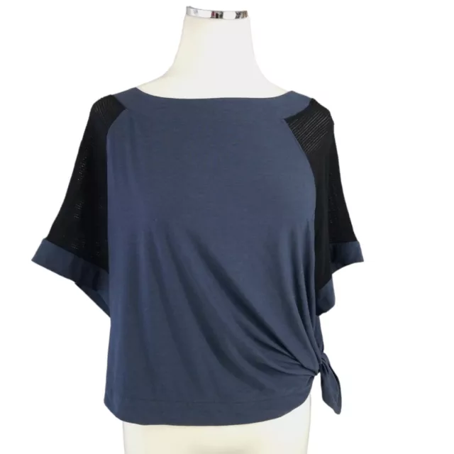Lukka Lux Blue Athletic Short Sleeve Top Asymmetrical Size Medium Black Mesh Tee