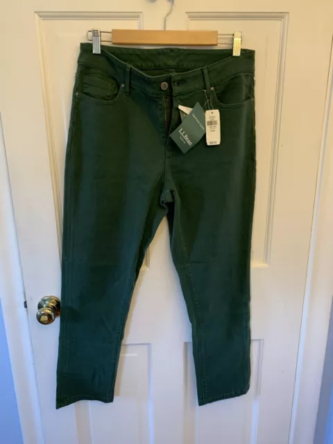 LL Bean Forest Green Ocean Point Capri Stretch Jeans Women's 8 NWT