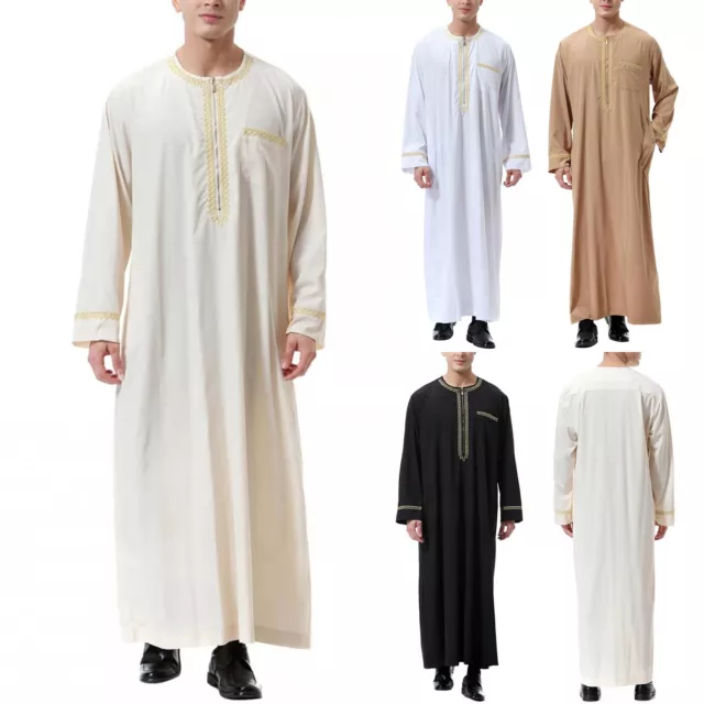 🎇 Men's Muslim Abaya Robe Thobe Dubai Saudi Jubba Kaftan Autumn Maxi Long Dress
