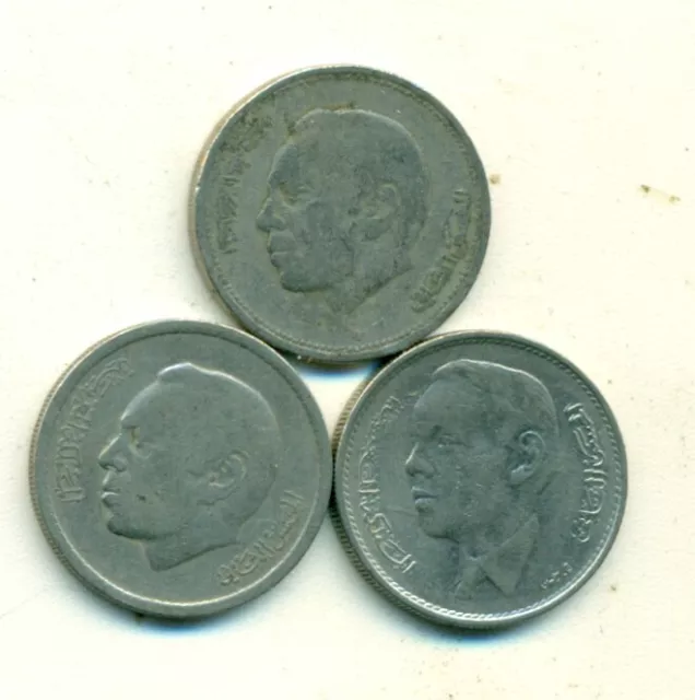3 DIFFERENT 1 DIRHAM COINS from MOROCCO (1965, 1974 & 1987)