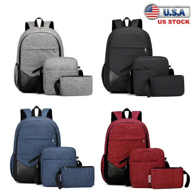 3Pcs Men Women Backpack School Bookbags Canvas Travel Shoulder Bag Boys & Girls