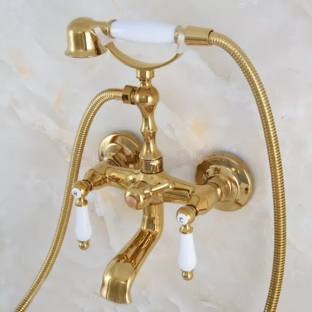 Gold Color Brass Bathroom Claw foot Tub Faucet / Filler With Hand Shower fna865