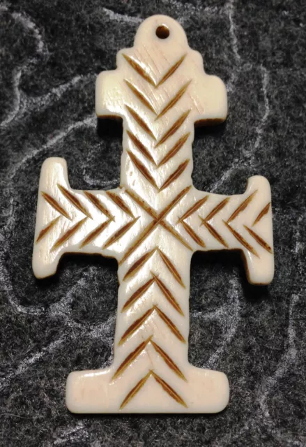 Bovine Bone Cross Beads Pendant, Hand Carved (1 piece), Approx 55mm x 32mm
