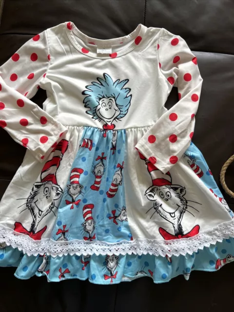 Toddler Girls Cat In The Hat Dress Size 2T Dr. Seuss Excellent Condition