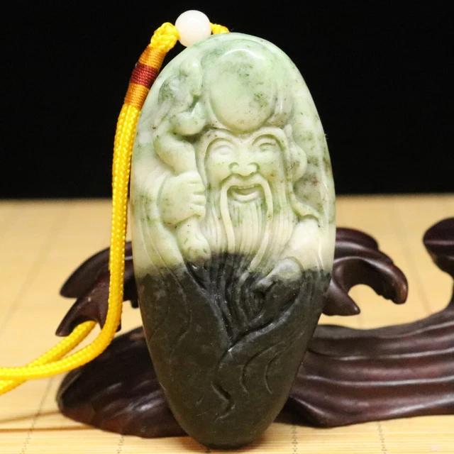 Chinese Natural Dushan Jade Hand-Carved Exquisite Longevity god Statue  92039