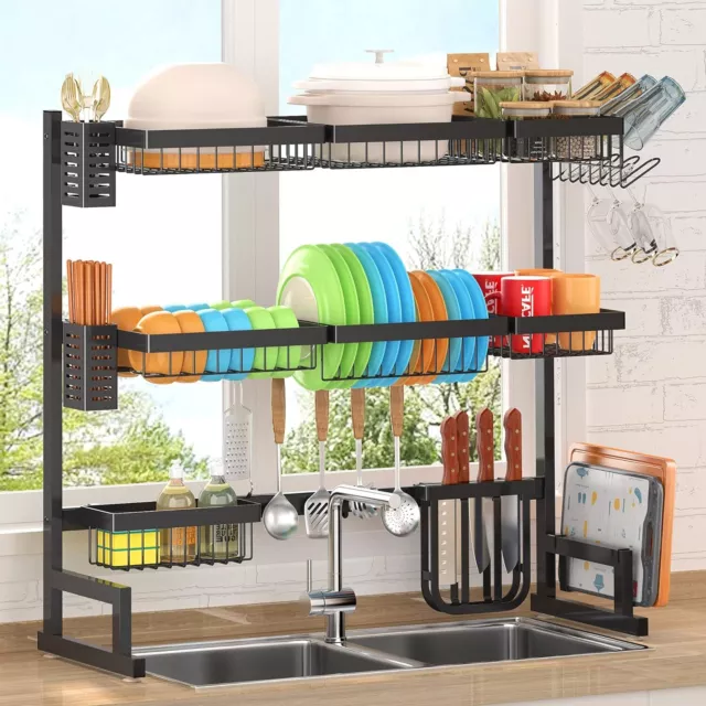 Over The Sink 3 Tier Dish Drying Rack Holder Drain caddy Kitchen Drainer 95cm