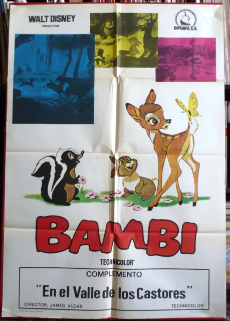 BAMBI RARE 1970 movie poster Spanish WALT DISNEY  !!!