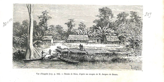 Panorama de l'Angola à l'embouchure du fleuve Congo en Afrique GRAVURE 1887