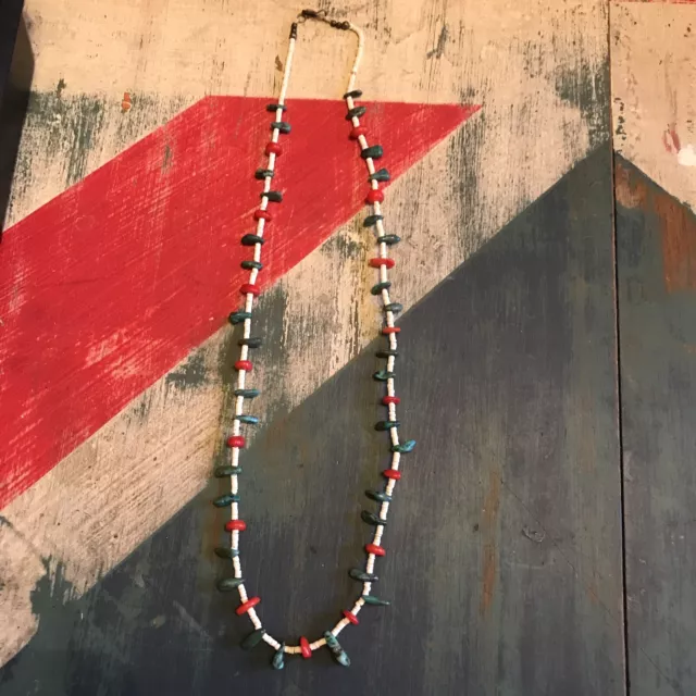 NATIVE AMERICAN NAVAJO Turquoise, Heshei, Coral Bead Tab Necklace $79. ...