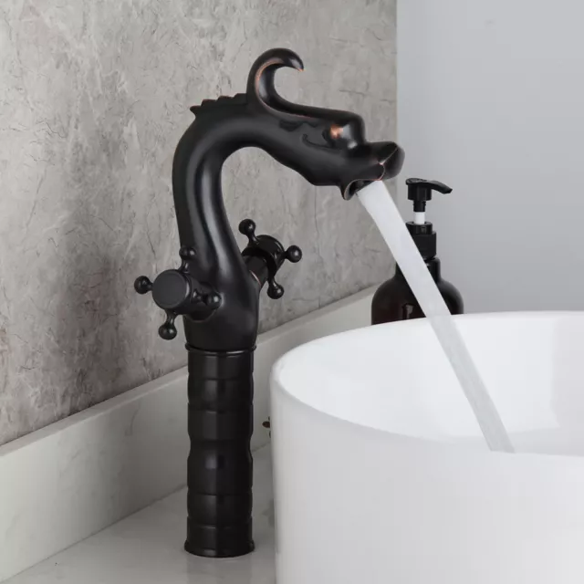 Dragon-shaped Bathroom Basin Sink Mixer Vanity Brass Faucet Double Handles Taps