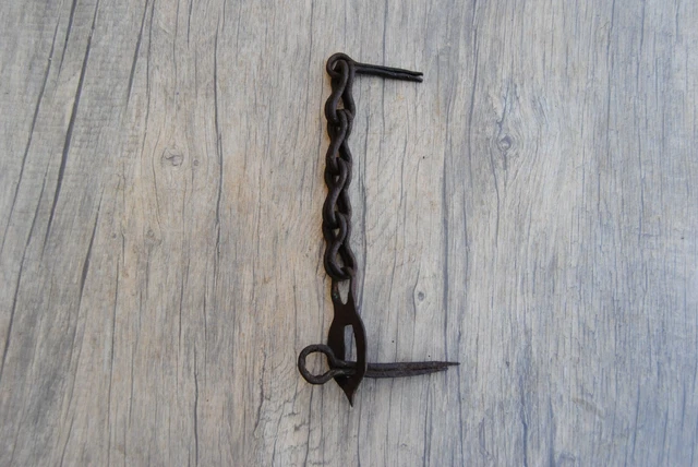 Rare 19c original handforged wrought iron door gate chain latch lock farm decor