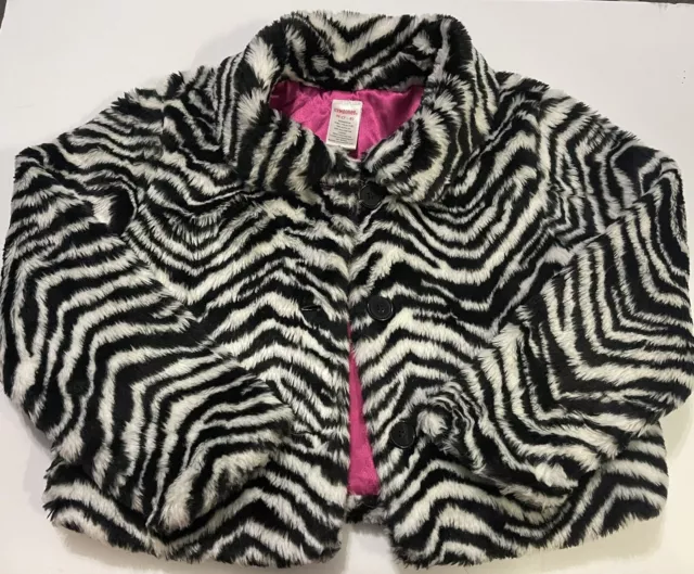 Vintage Gymboree Girls Wild One Zebra Furry Coat With Pink Lining Size 7-8