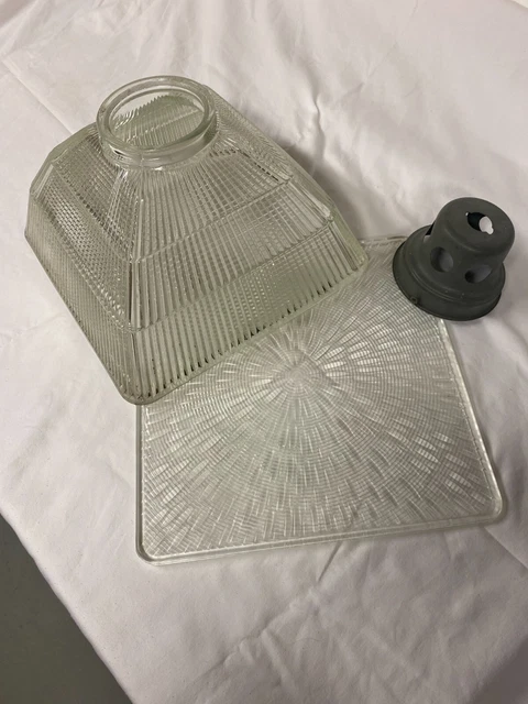 Vintage Ribbed Holophane Prismatic Glass Shade, Lense and Metal Cap