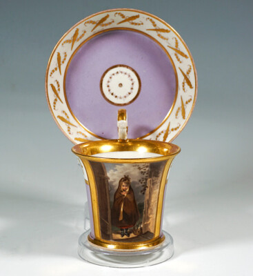 UM Vieux Vienne Collection Tasse Figurines Paysage Coupe Avec Soucoupe Um 1825 Et 