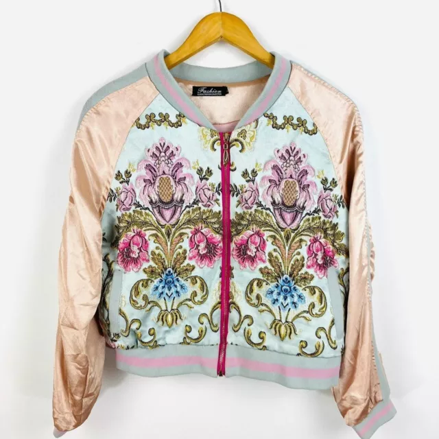 Beautiful tapestry embroidered varsity souvenir bomber baseball jacket size 8