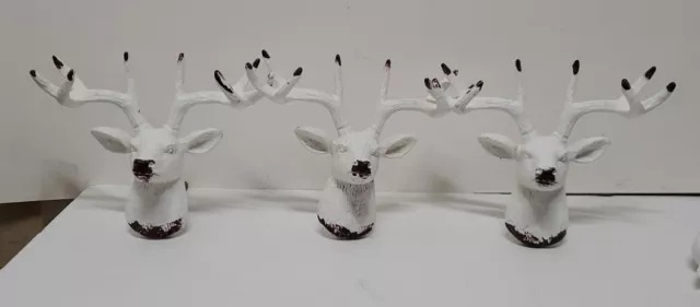 White DEER Head Cast Iron KNOB Drawer Pull Cabinet Cabin Rustic set of 3