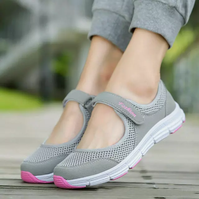 Womens Trainers Fitness Walking Soft Sneakers Slip On Shoes Flat Sandals Size