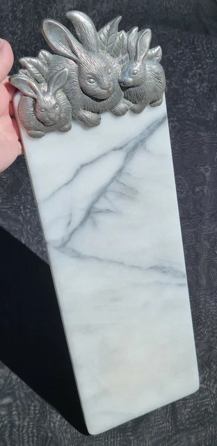 1986 ARTHUR COURT Aluminum "Rabbits" Marble Cheese CHARCUTERIE BOARD 19.5" x 6"