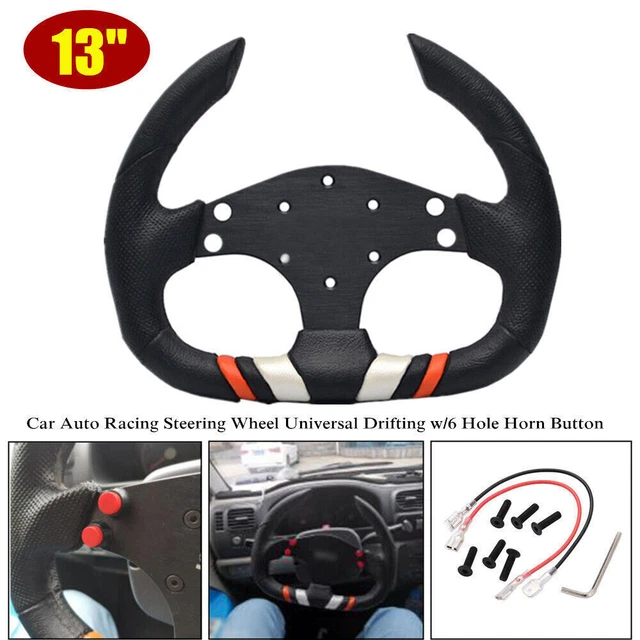 13" Universal Racing Car Steering Wheel Frame Drifting w/Horn Button Aluminum+PU