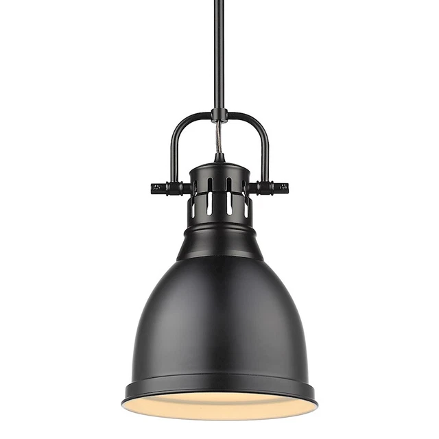 Golden Lighting Duncan Small Rod Pendant, Black/Black Shade - 3604-SBLK-BLK