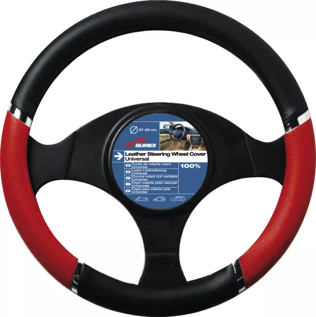 New Sumex Speed Luxury Car Steering Wheel Sleeve Cover - Black, Red & Chrome