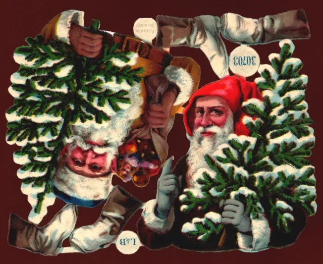 originaler Oblatenbogen 2 geprägte Weihnachtsmänner L&B 30703 - DIE CUT SCRAPS