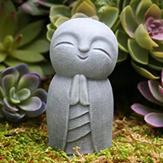 Estatua Decorativa Robusto Gris Pequeña Jizo Buda Escultura Resistente al Desgaste