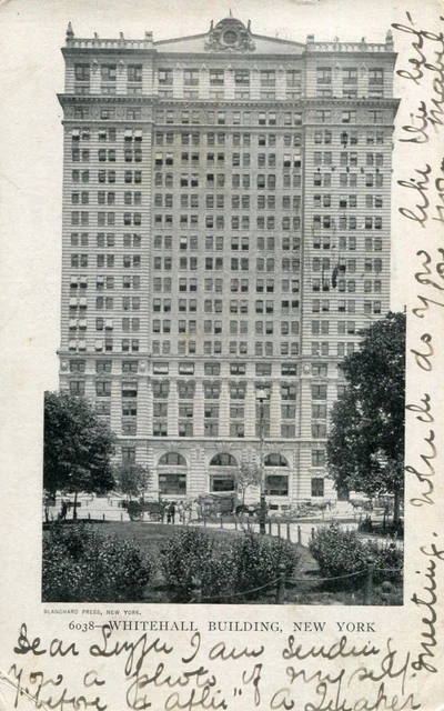 US NEW YORK Card Whitehall Building Cachet London Back