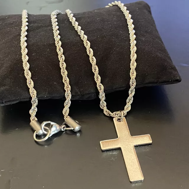 Collana con croce in acciaio inox lunga 50 cm da uomo girocollo catenina rosario