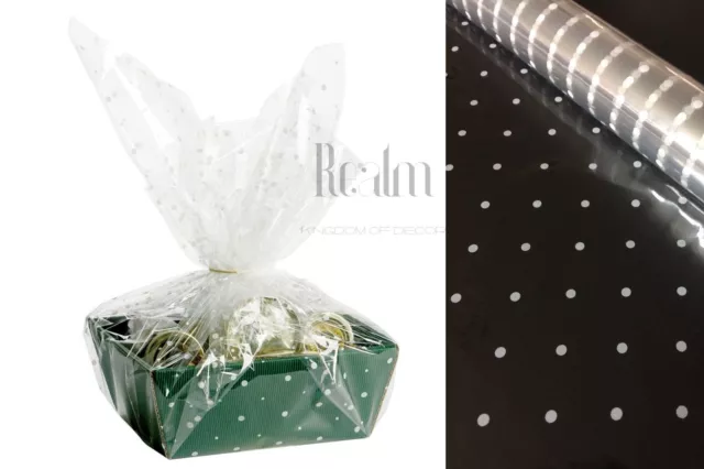 White Dots Clear Cellophane Wrapping Gift Paper | Wedding Birthday Hampers Wrap