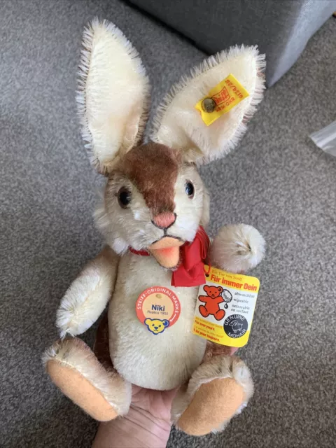 VTG Steiff 0134/28 Niki Easter Bunny Rabbit Replica Mohair Stuffed, ALL TAGS !