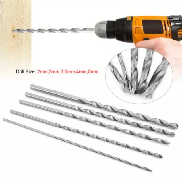 5Pc Extra Long Wood Working Drill Bit Set Reach 2Mm 4Mm 5Mm Brad Point 160Mm Uk