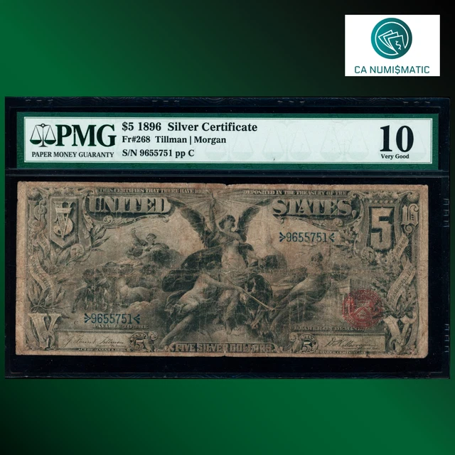 Fr.266 1896 $5 Five Dollars Silver Certificate, EDUCATIONAL NOTE, PMG 10, 55751